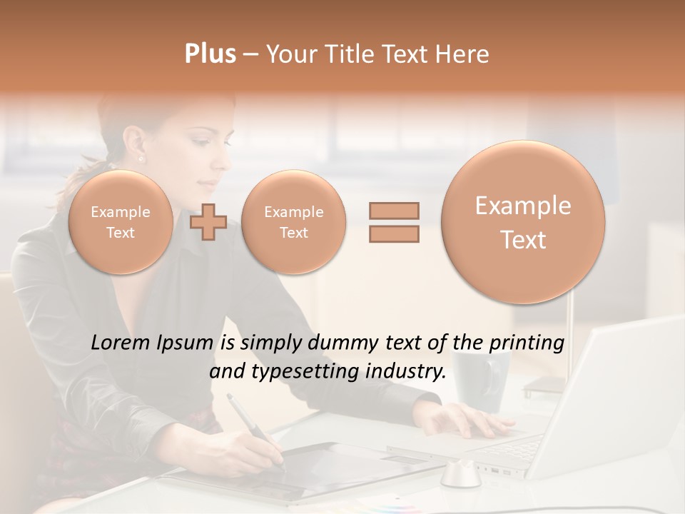 A Woman Sitting At A Desk Using A Laptop Computer PowerPoint Template