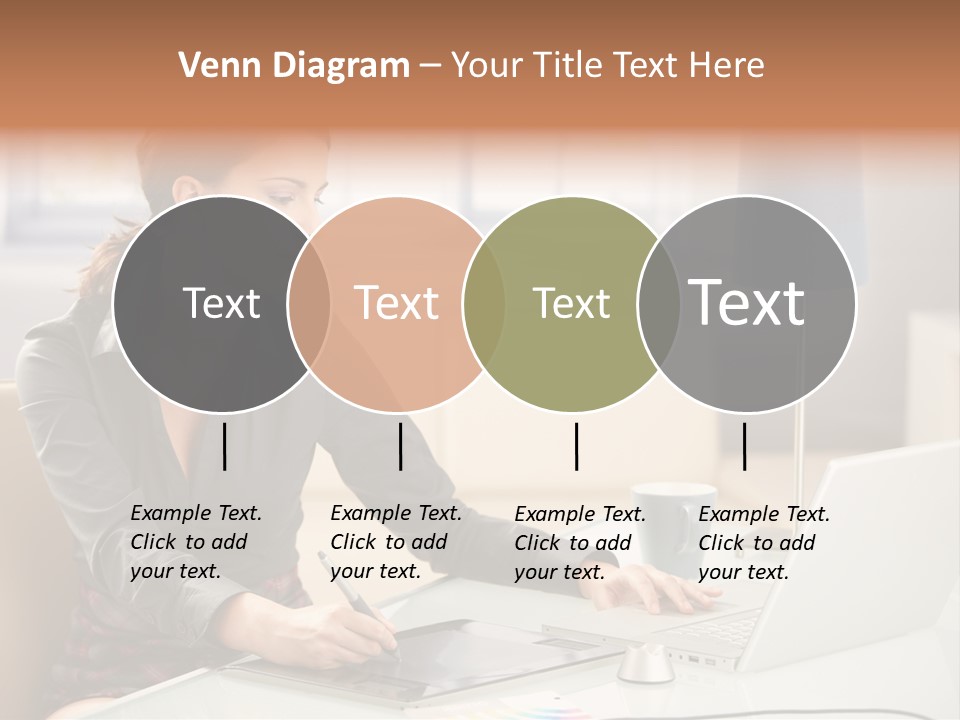 A Woman Sitting At A Desk Using A Laptop Computer PowerPoint Template