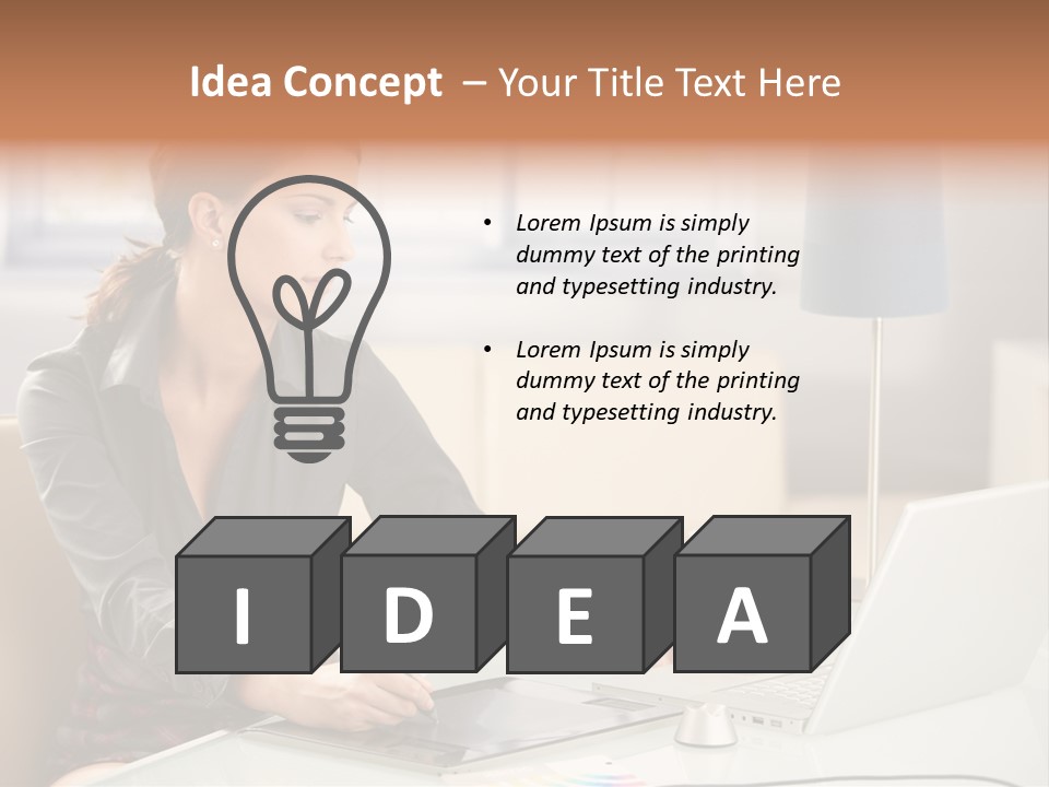 A Woman Sitting At A Desk Using A Laptop Computer PowerPoint Template