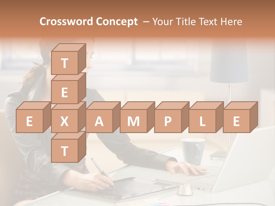 A Woman Sitting At A Desk Using A Laptop Computer PowerPoint Template