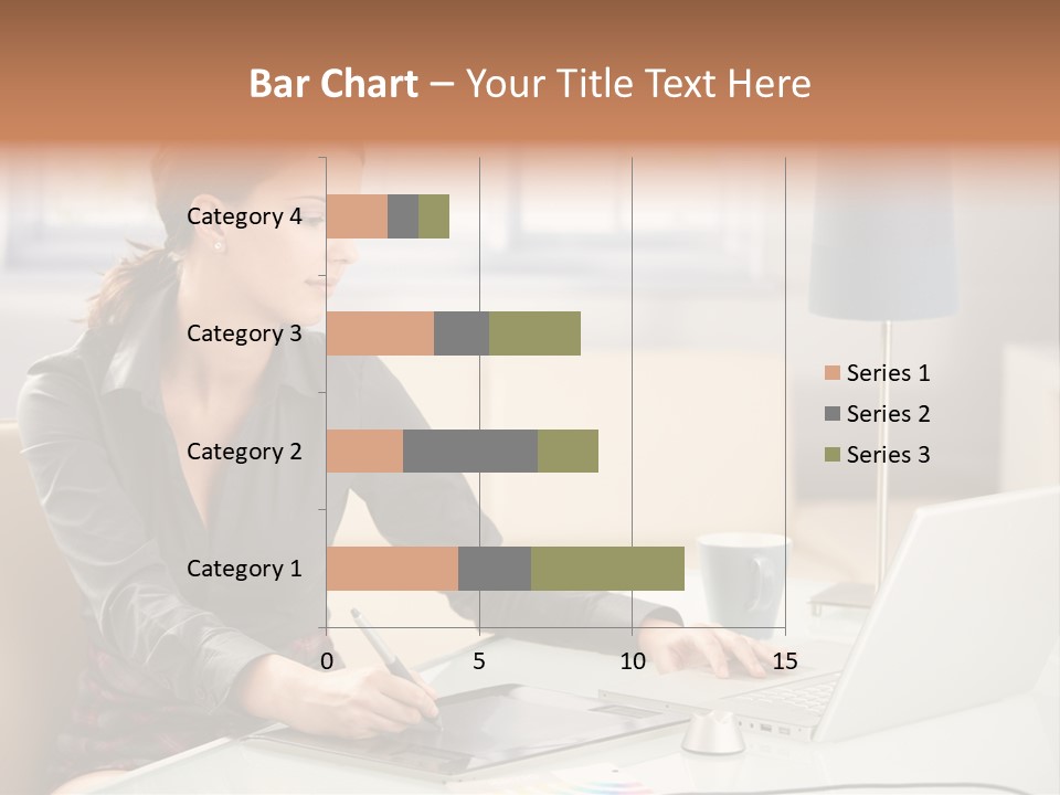 A Woman Sitting At A Desk Using A Laptop Computer PowerPoint Template