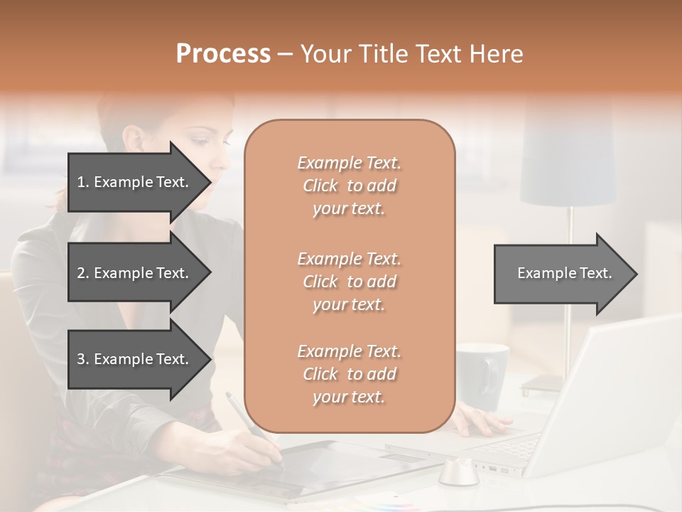 A Woman Sitting At A Desk Using A Laptop Computer PowerPoint Template