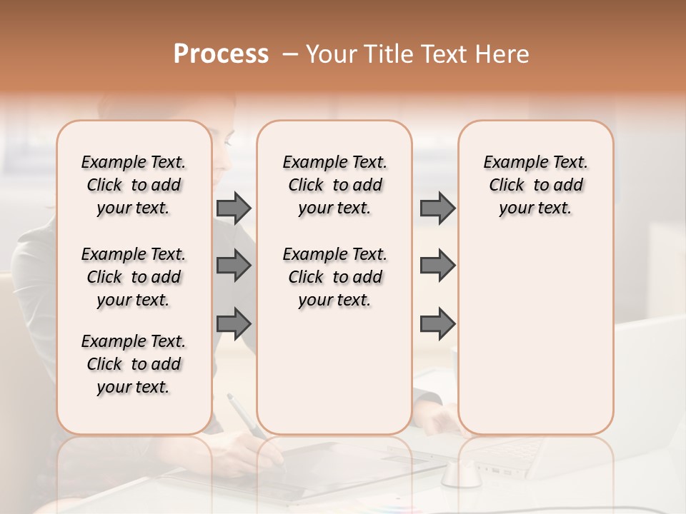A Woman Sitting At A Desk Using A Laptop Computer PowerPoint Template