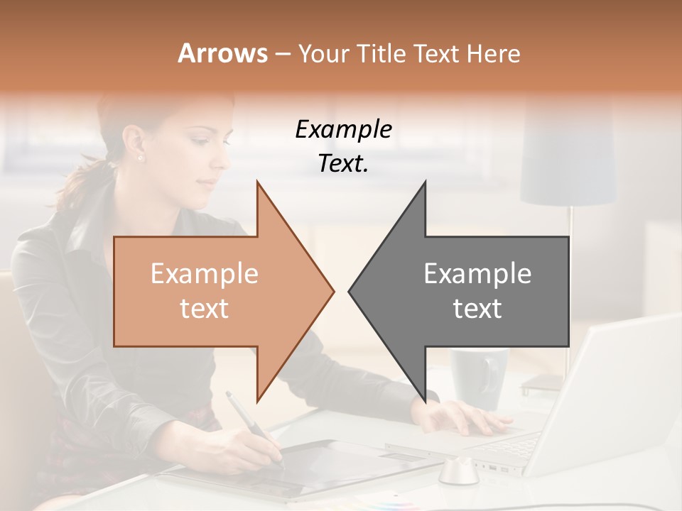 A Woman Sitting At A Desk Using A Laptop Computer PowerPoint Template