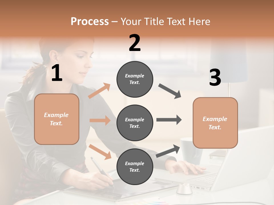 A Woman Sitting At A Desk Using A Laptop Computer PowerPoint Template
