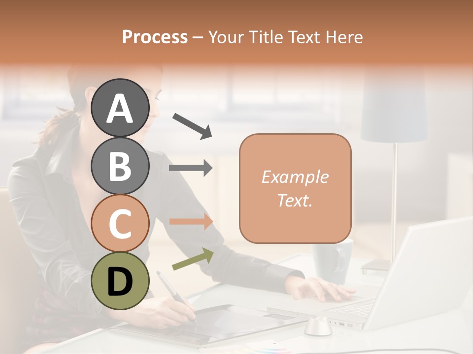 A Woman Sitting At A Desk Using A Laptop Computer PowerPoint Template