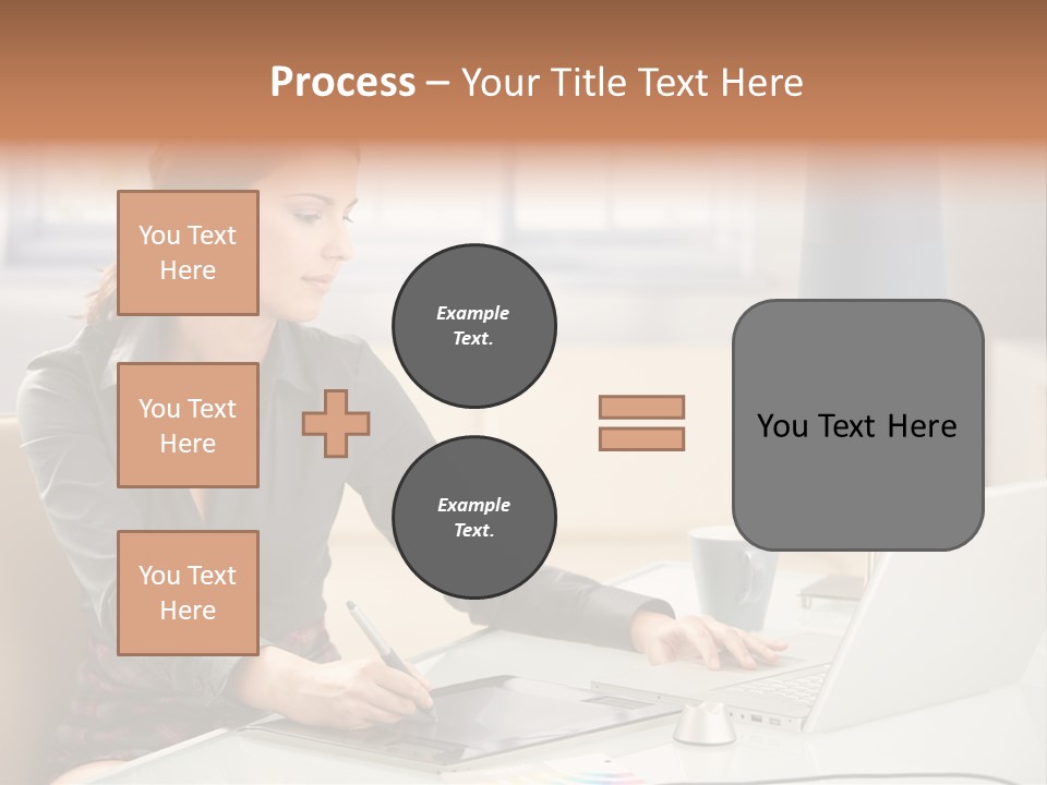 A Woman Sitting At A Desk Using A Laptop Computer PowerPoint Template