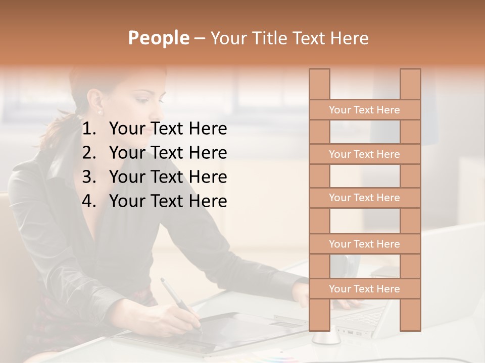 A Woman Sitting At A Desk Using A Laptop Computer PowerPoint Template