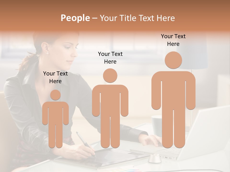 A Woman Sitting At A Desk Using A Laptop Computer PowerPoint Template