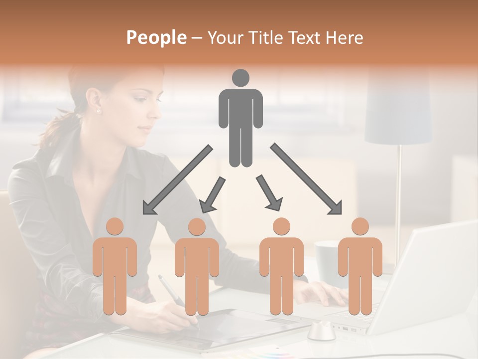 A Woman Sitting At A Desk Using A Laptop Computer PowerPoint Template