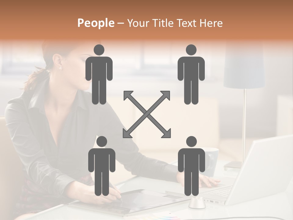 A Woman Sitting At A Desk Using A Laptop Computer PowerPoint Template