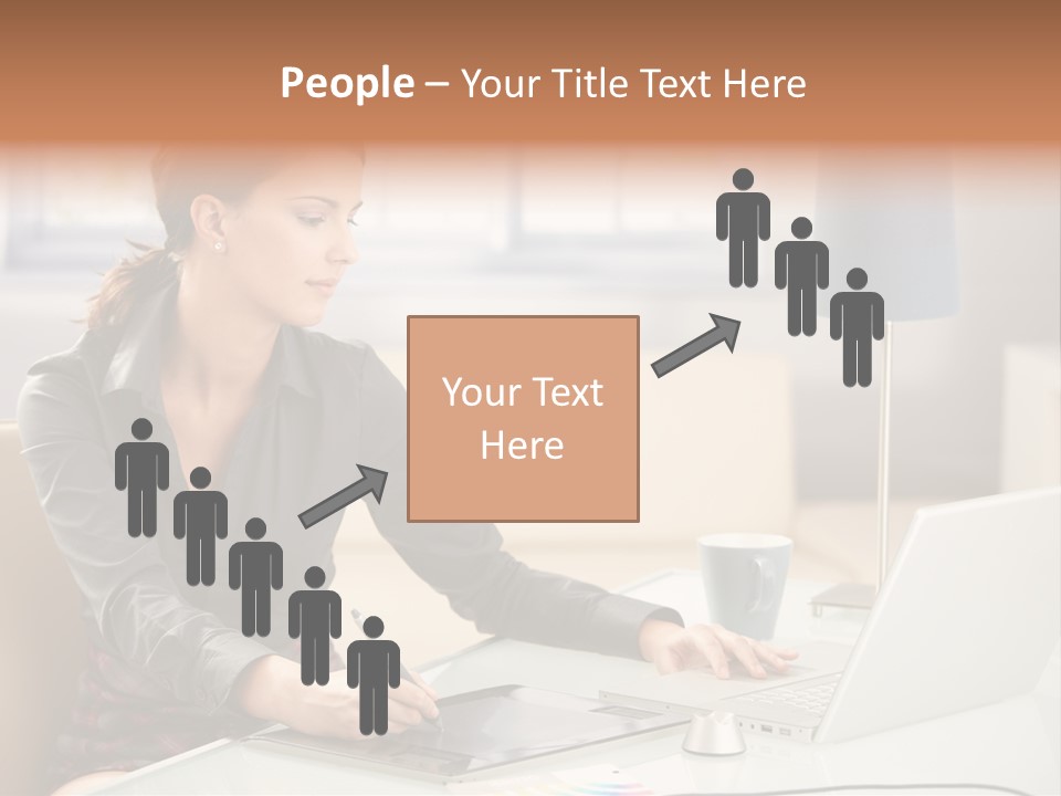 A Woman Sitting At A Desk Using A Laptop Computer PowerPoint Template