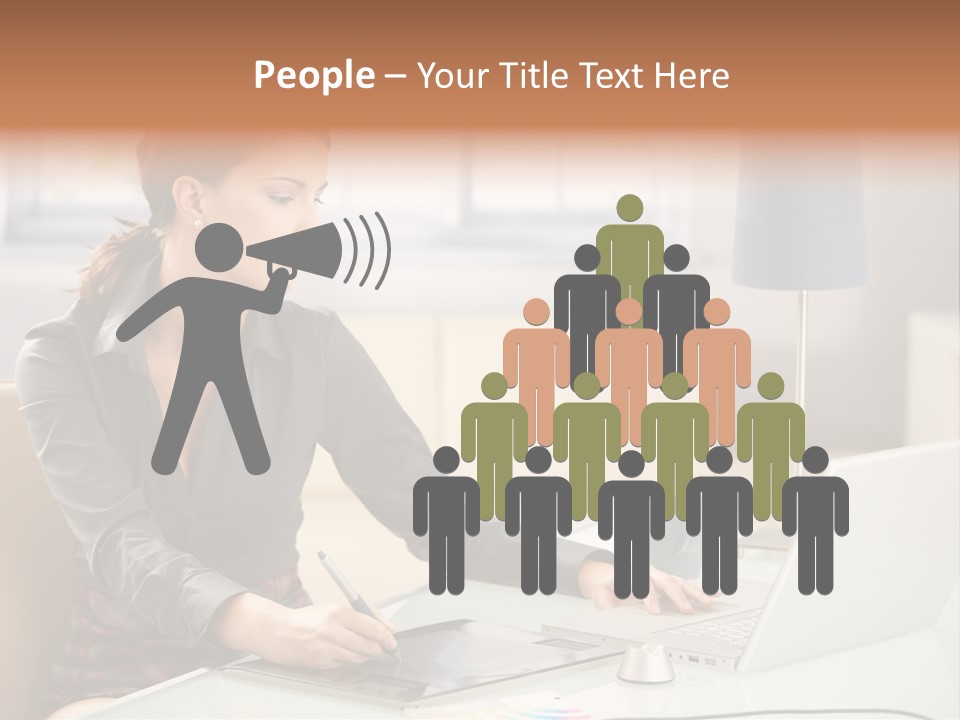 A Woman Sitting At A Desk Using A Laptop Computer PowerPoint Template