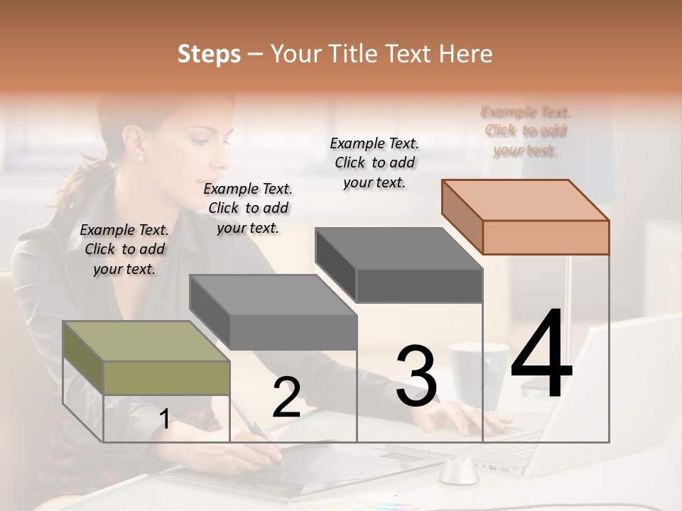 A Woman Sitting At A Desk Using A Laptop Computer PowerPoint Template