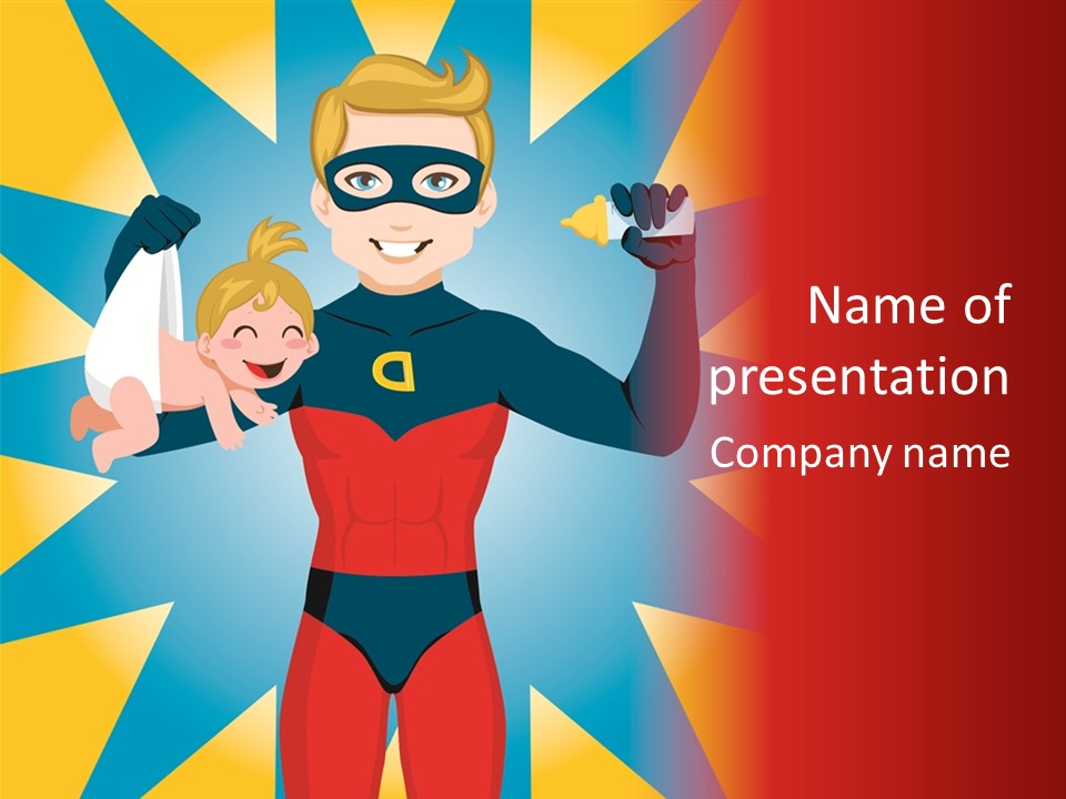 A Man In A Superhero Costume Holding A Baby PowerPoint Template