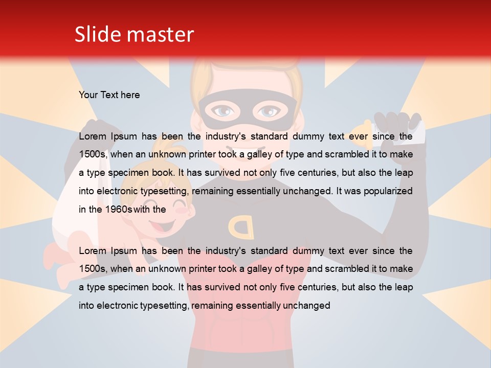 A Man In A Superhero Costume Holding A Baby PowerPoint Template