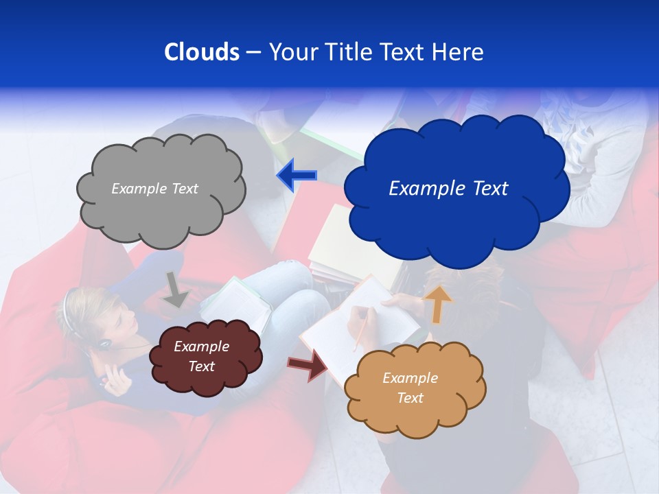 A Group Of People Sitting On Bean Bag Chairs Working On Laptops PowerPoint Template