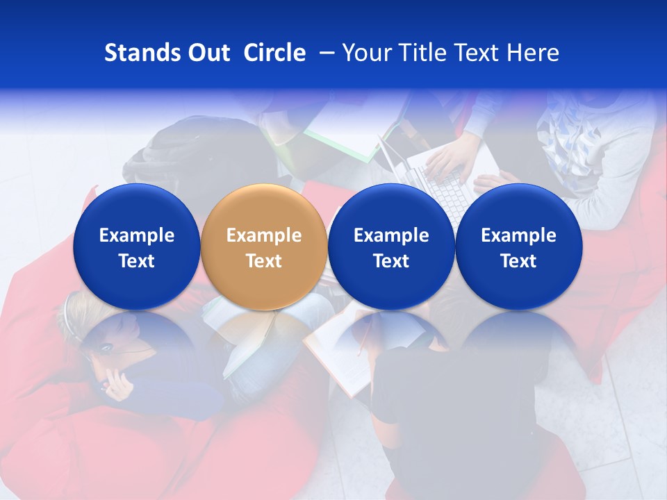 A Group Of People Sitting On Bean Bag Chairs Working On Laptops PowerPoint Template