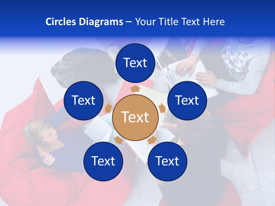 A Group Of People Sitting On Bean Bag Chairs Working On Laptops PowerPoint Template