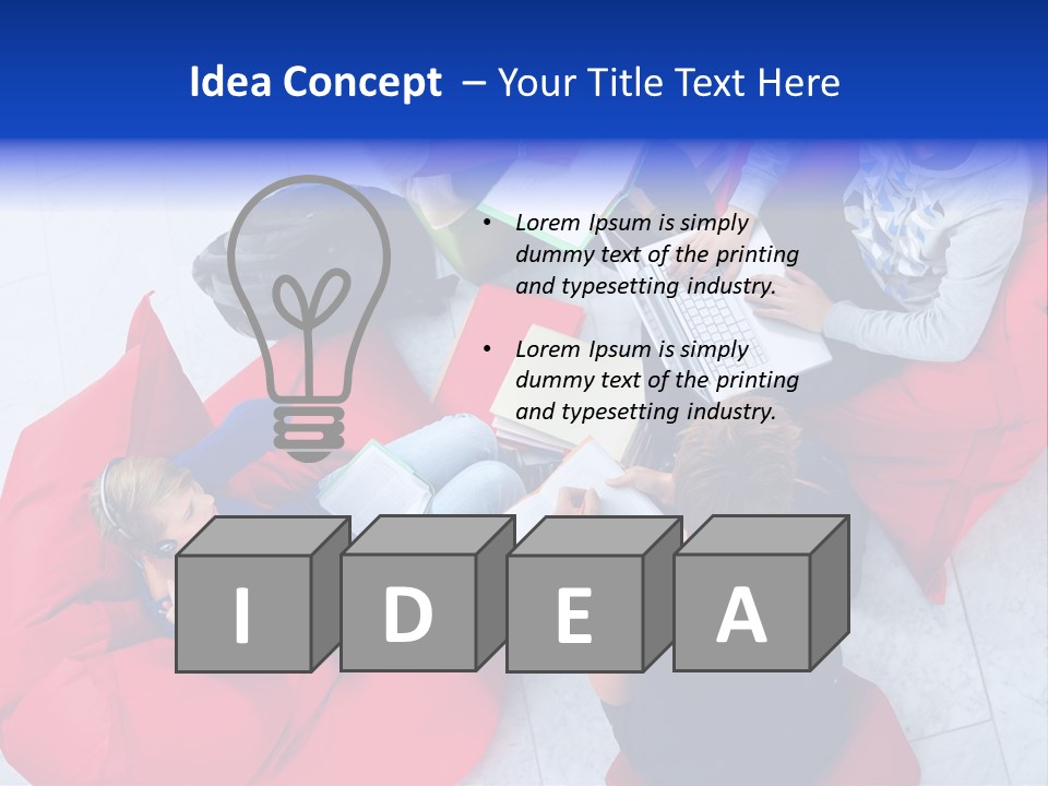 A Group Of People Sitting On Bean Bag Chairs Working On Laptops PowerPoint Template