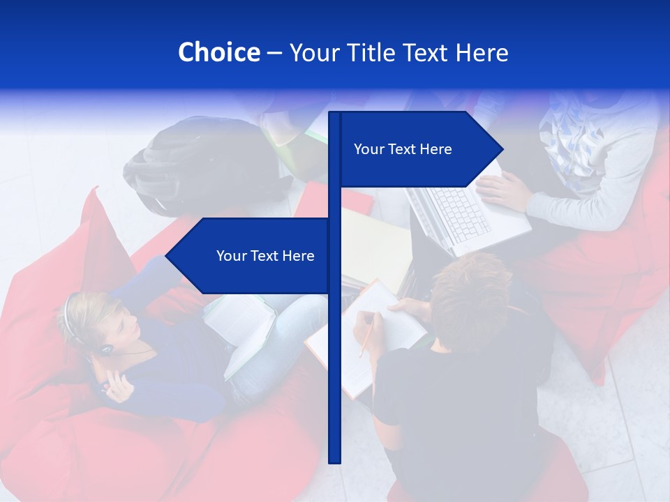 A Group Of People Sitting On Bean Bag Chairs Working On Laptops PowerPoint Template