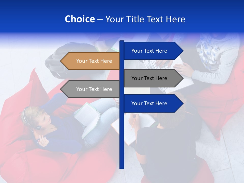 A Group Of People Sitting On Bean Bag Chairs Working On Laptops PowerPoint Template