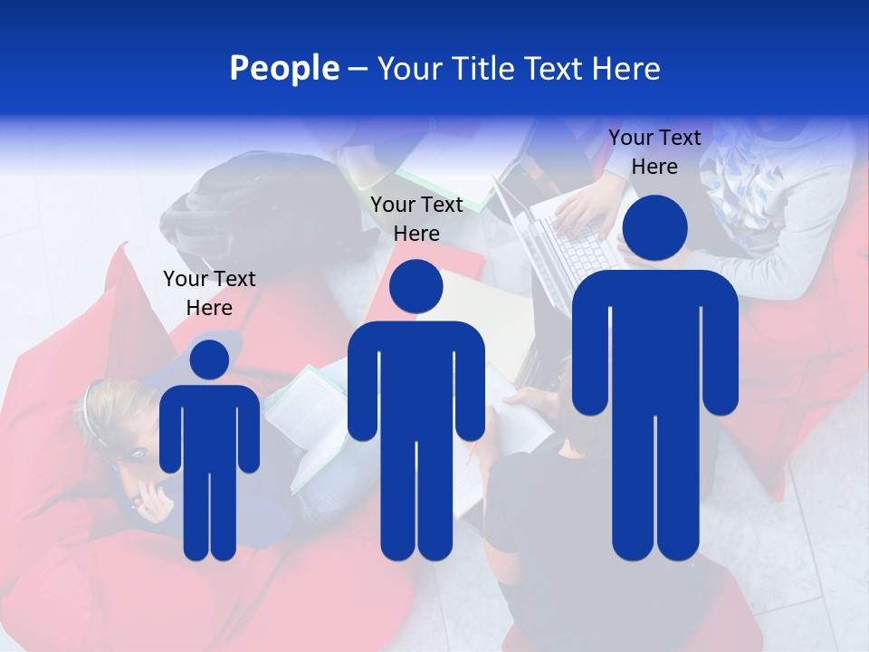 A Group Of People Sitting On Bean Bag Chairs Working On Laptops PowerPoint Template