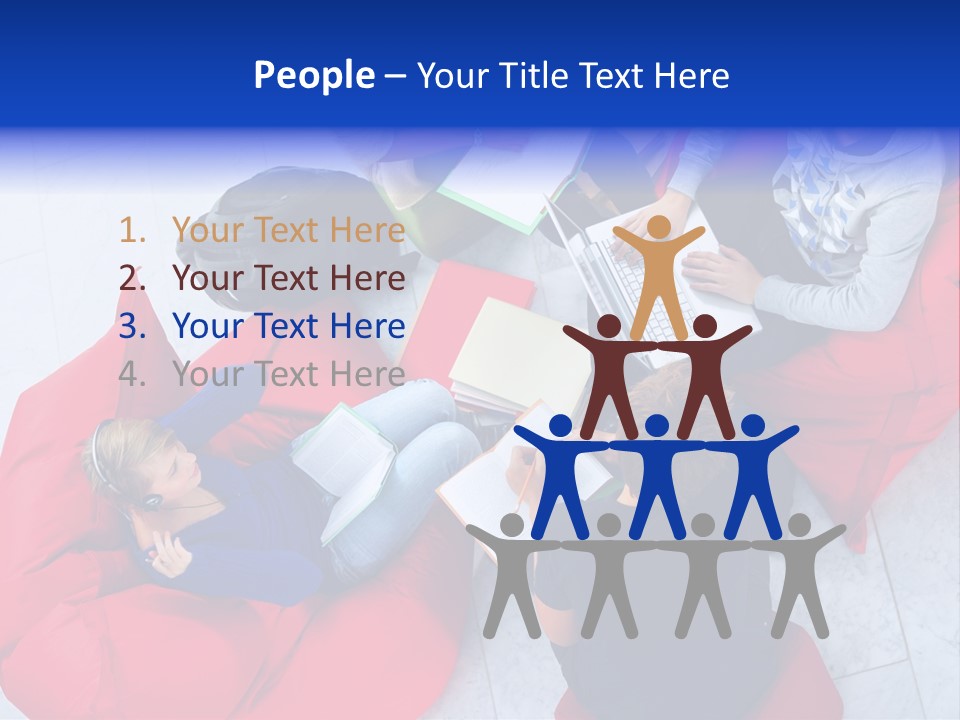 A Group Of People Sitting On Bean Bag Chairs Working On Laptops PowerPoint Template