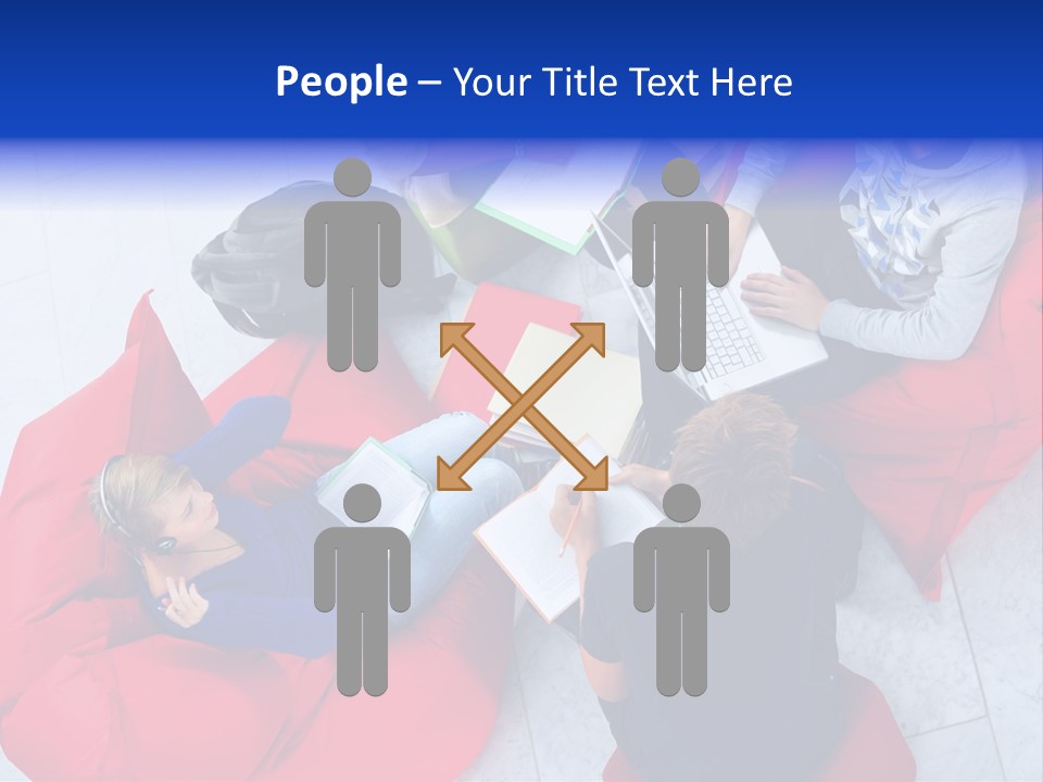 A Group Of People Sitting On Bean Bag Chairs Working On Laptops PowerPoint Template