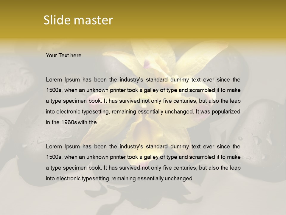 A Yellow Flower Sitting On Top Of Black Rocks PowerPoint Template