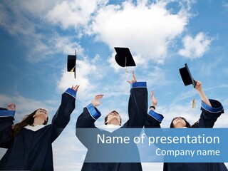A Group Of Graduates Tossing Their Caps In The Air PowerPoint Template