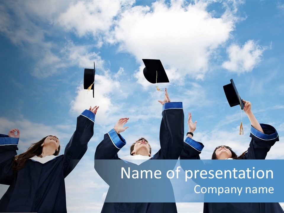 A Group Of Graduates Tossing Their Caps In The Air PowerPoint Template