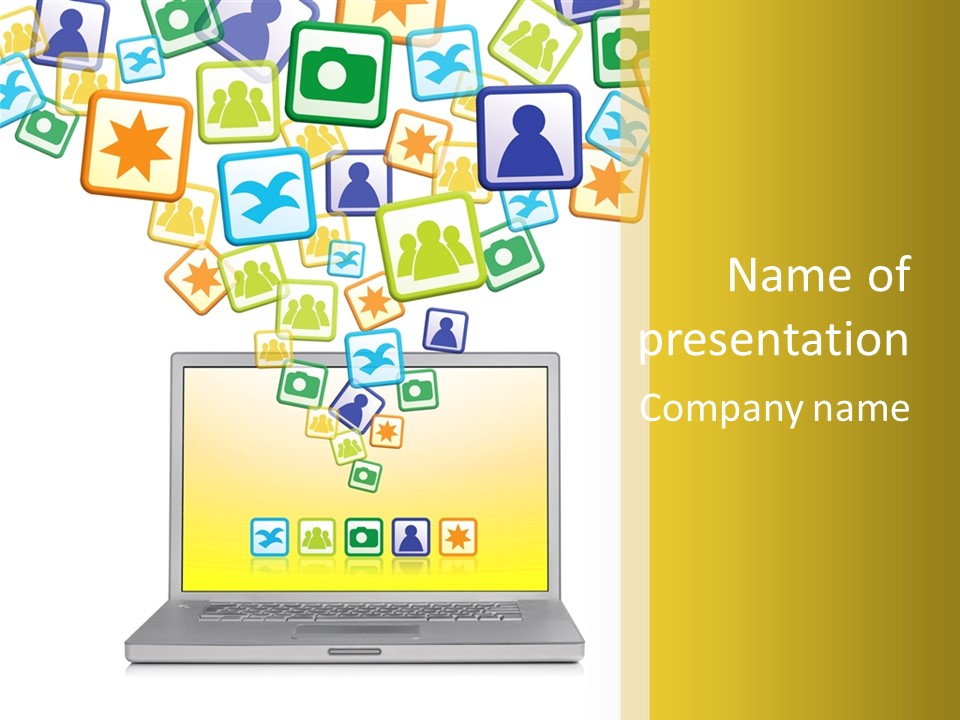 A Laptop With Social Icons Coming Out Of It PowerPoint Template