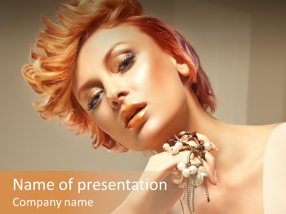 Cosmetics Girl Posing PowerPoint Template