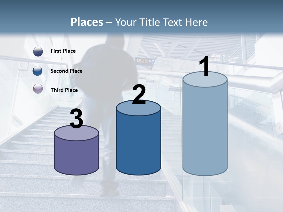 A Man Walking Down A Flight Of Stairs In A Building PowerPoint Template