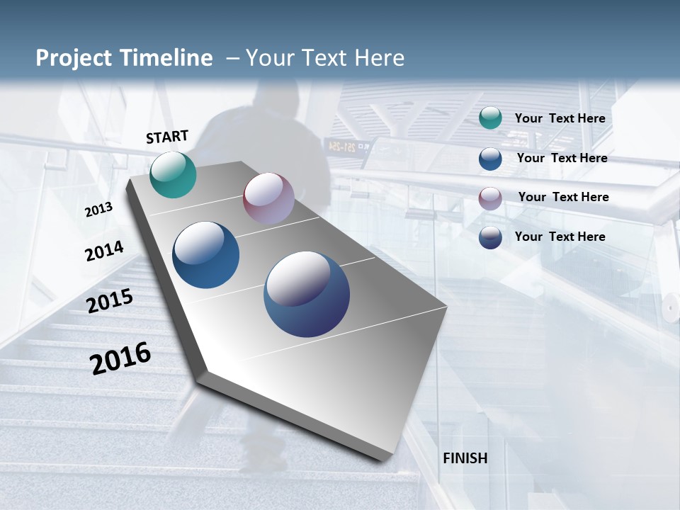 A Man Walking Down A Flight Of Stairs In A Building PowerPoint Template