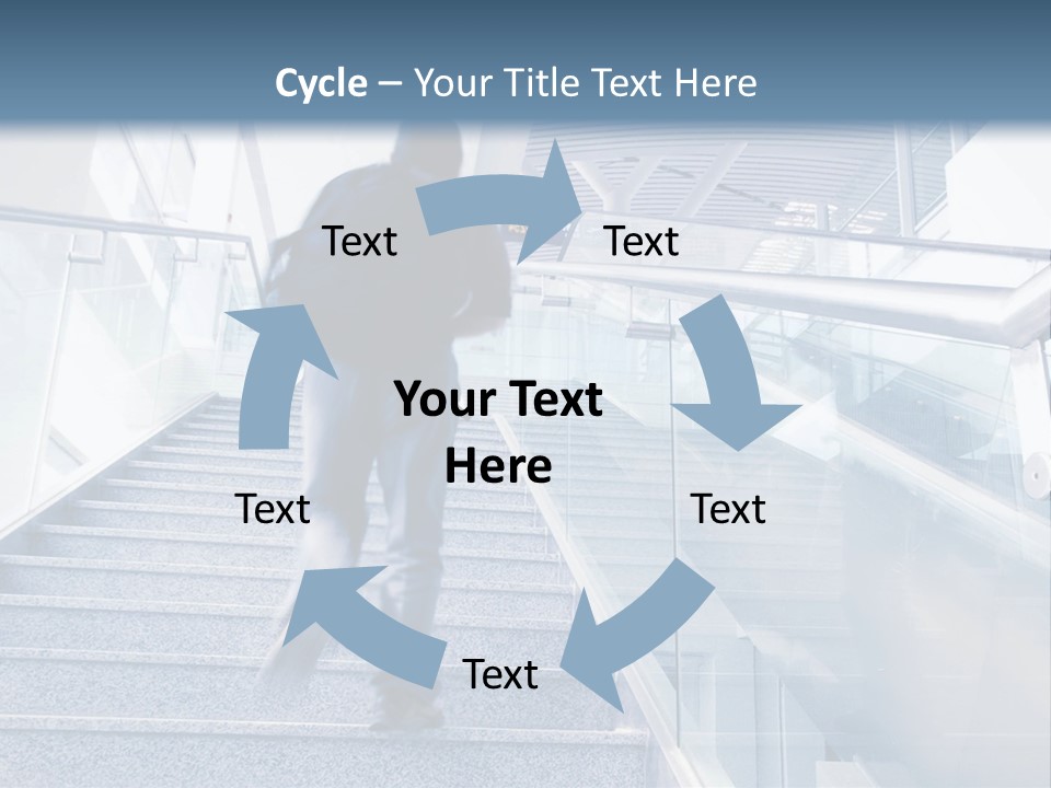A Man Walking Down A Flight Of Stairs In A Building PowerPoint Template