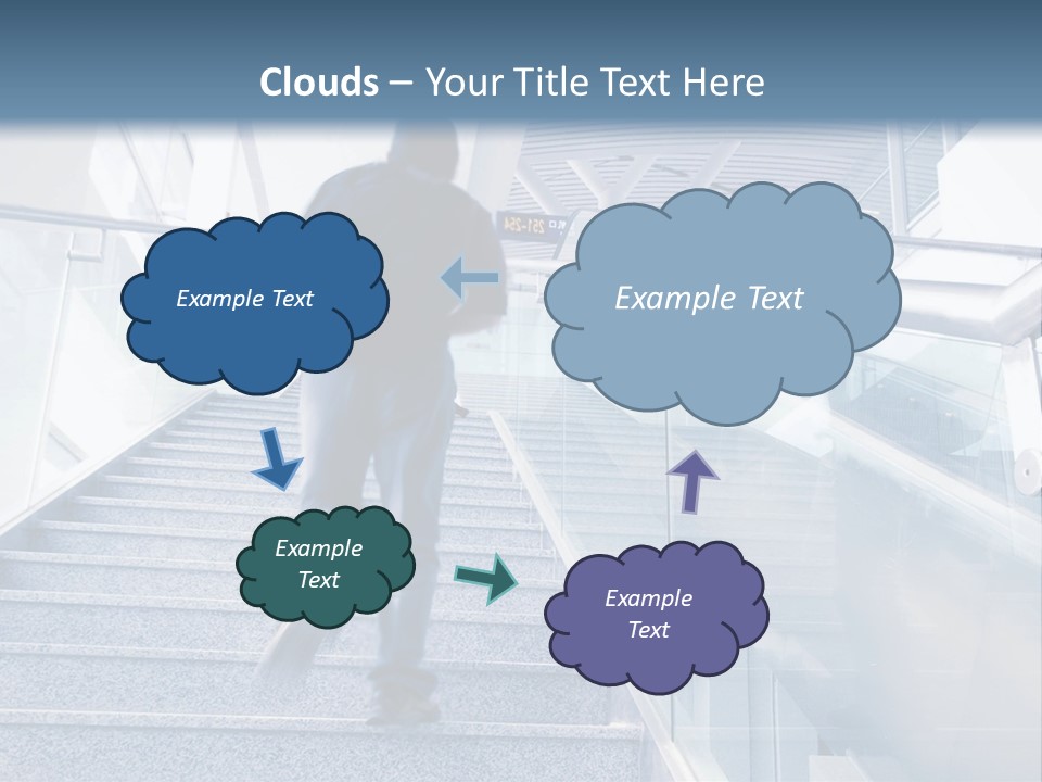 A Man Walking Down A Flight Of Stairs In A Building PowerPoint Template