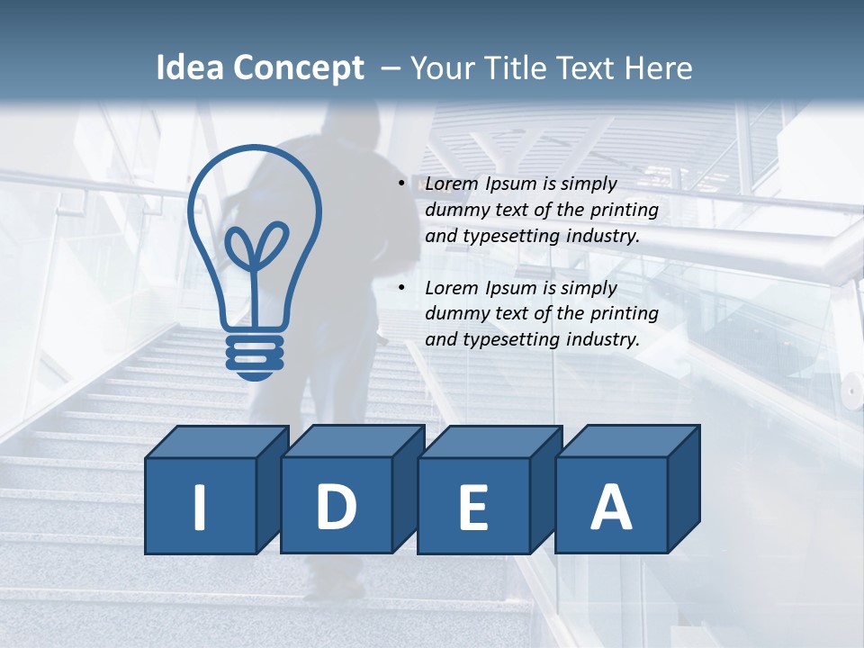 A Man Walking Down A Flight Of Stairs In A Building PowerPoint Template