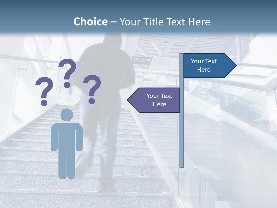 A Man Walking Down A Flight Of Stairs In A Building PowerPoint Template