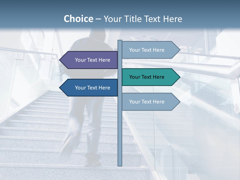 A Man Walking Down A Flight Of Stairs In A Building PowerPoint Template