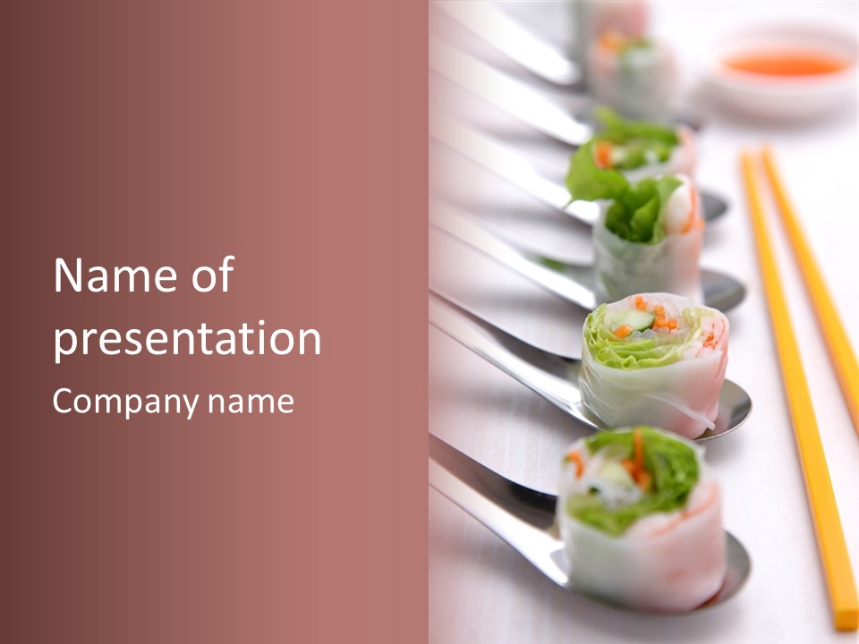 A Row Of Sushi On A Table With Chopsticks PowerPoint Template