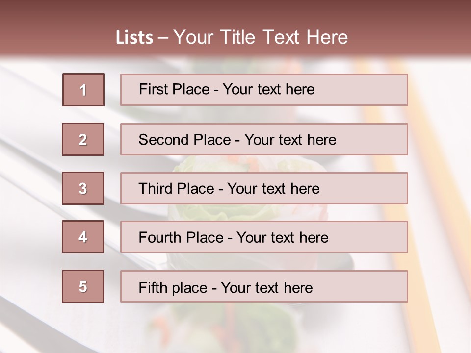 A Row Of Sushi On A Table With Chopsticks PowerPoint Template