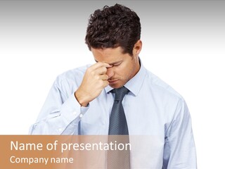A Man Is Holding His Head In His Hands PowerPoint Template