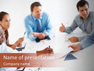 A Group Of People Sitting Around A Table PowerPoint Template