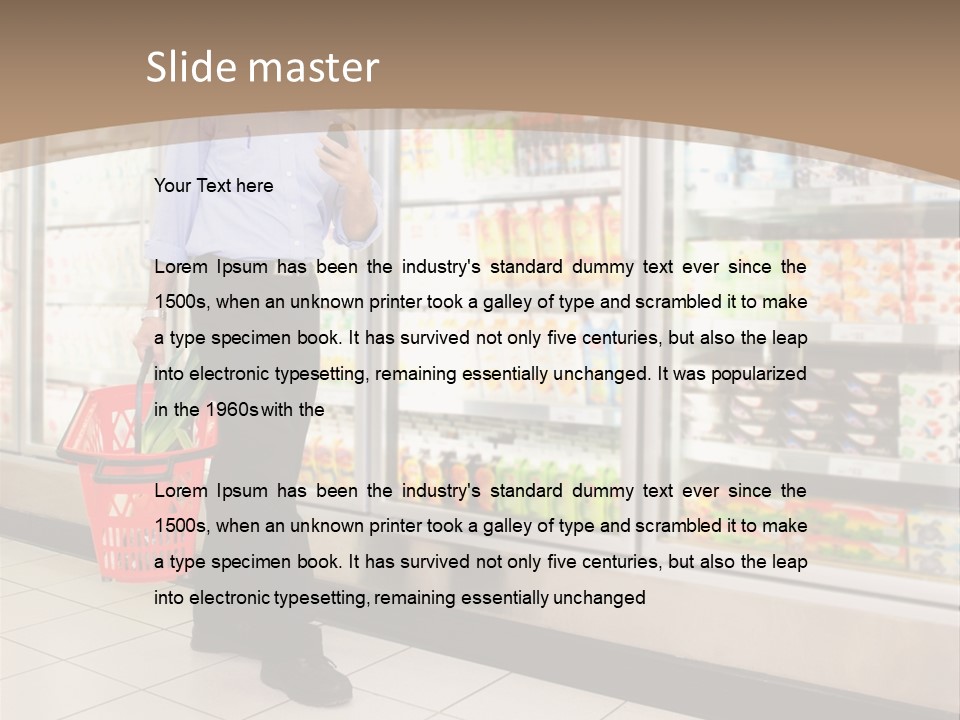 A Man Standing In Front Of A Refrigerator Holding A Shopping Bag PowerPoint Template