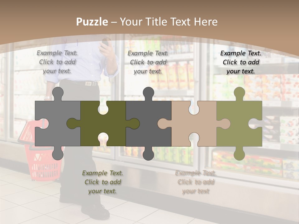 A Man Standing In Front Of A Refrigerator Holding A Shopping Bag PowerPoint Template