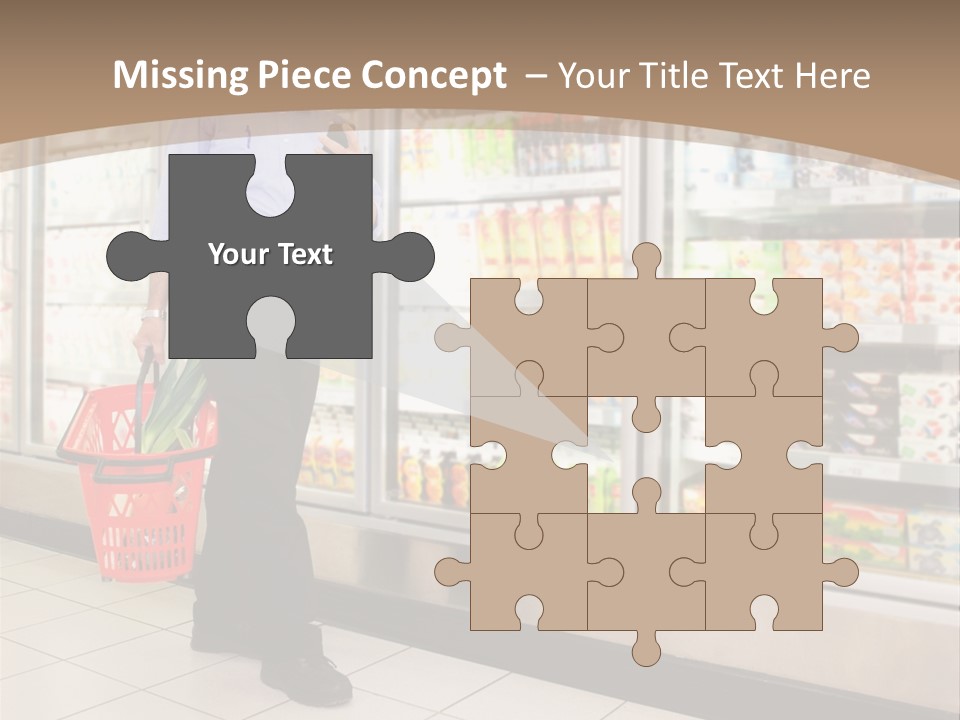 A Man Standing In Front Of A Refrigerator Holding A Shopping Bag PowerPoint Template