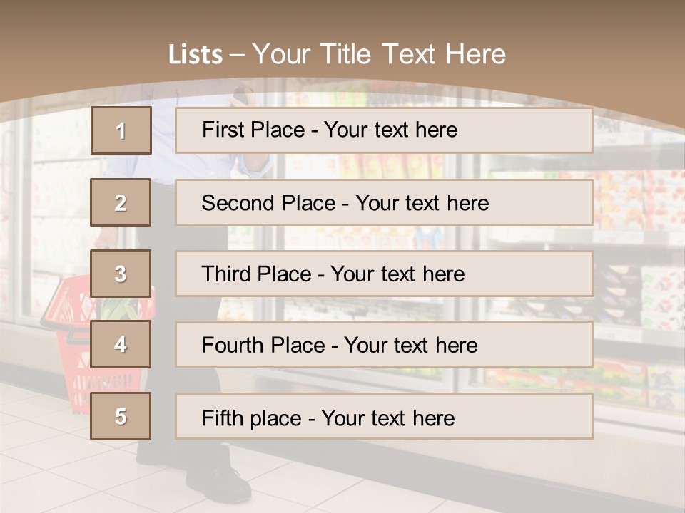 A Man Standing In Front Of A Refrigerator Holding A Shopping Bag PowerPoint Template