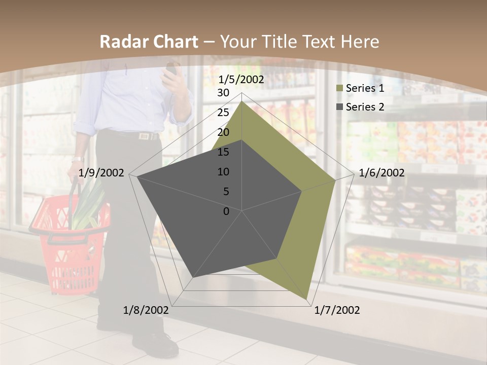 A Man Standing In Front Of A Refrigerator Holding A Shopping Bag PowerPoint Template
